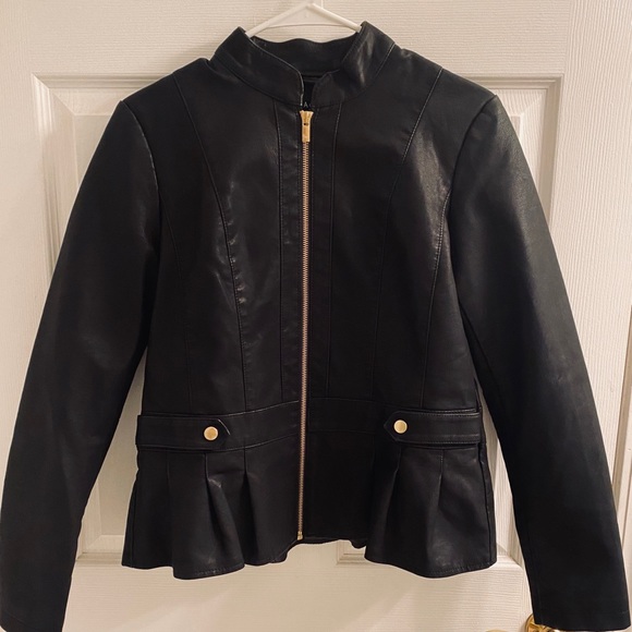 Baccini Jackets & Blazers - Faux Leather Peplum Moto Jacket